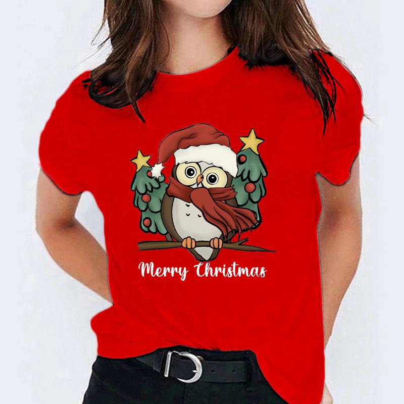 Tricou Rosu Owl Christmas