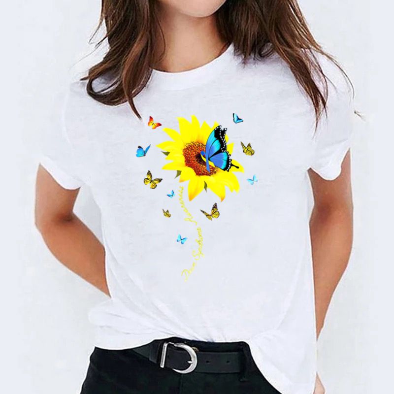 Tricou Yellow Flower And Blue Butterfly