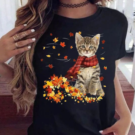 Tricou Negru Cat Autumn