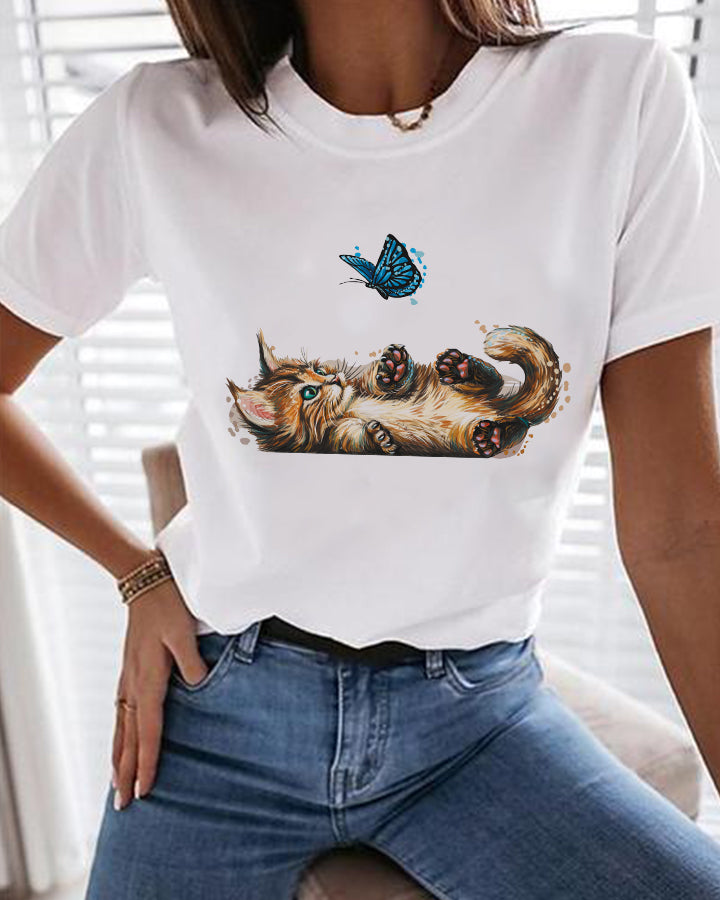 Tricou Cat And Butterfly (6909387243704)