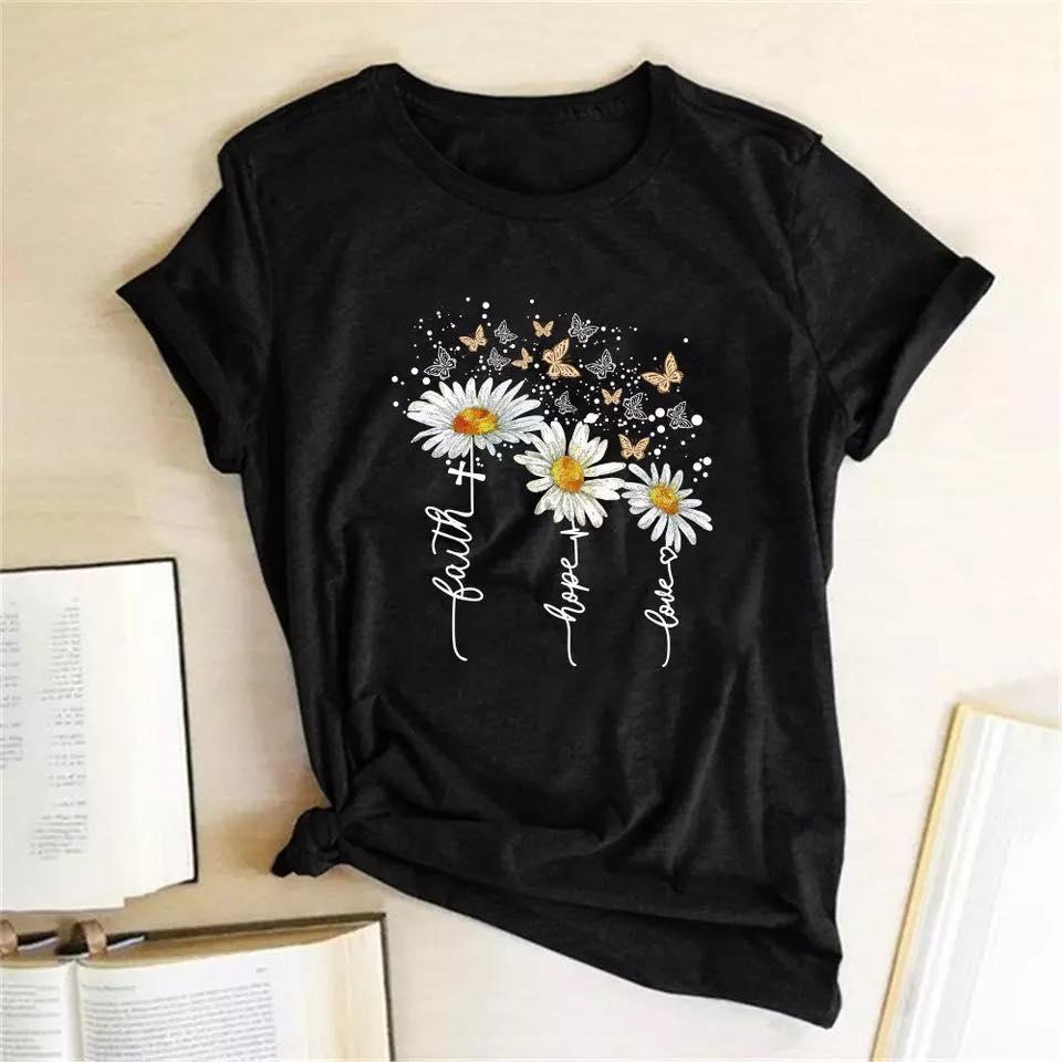 Tricou Negru 3 Flowers (6857478996152)