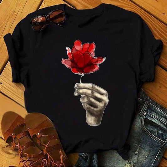 Tricou Negru One Red Flower (6894941634744)