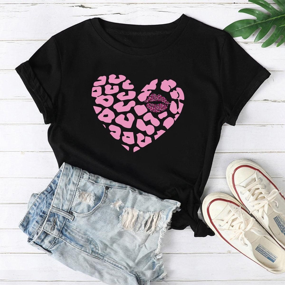 Tricou Negru Pink Heart (6894836285624)