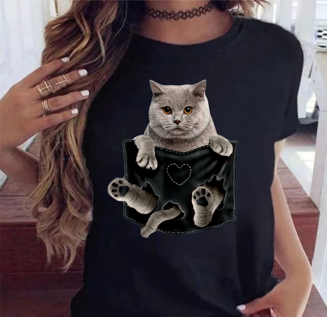 Tricou Black Cute Cat 2 (6909389734072)