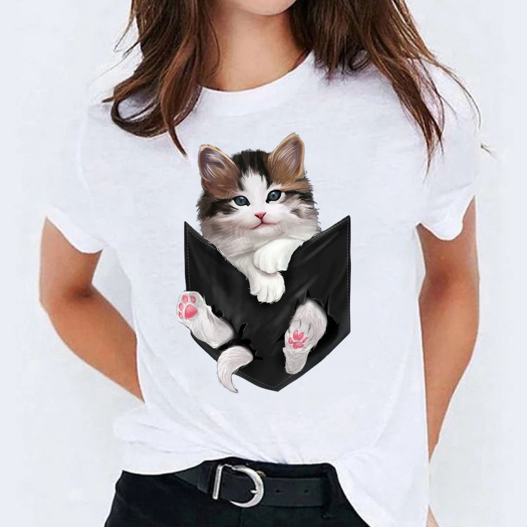 Tricou White Cat Pocket (7773355868378)